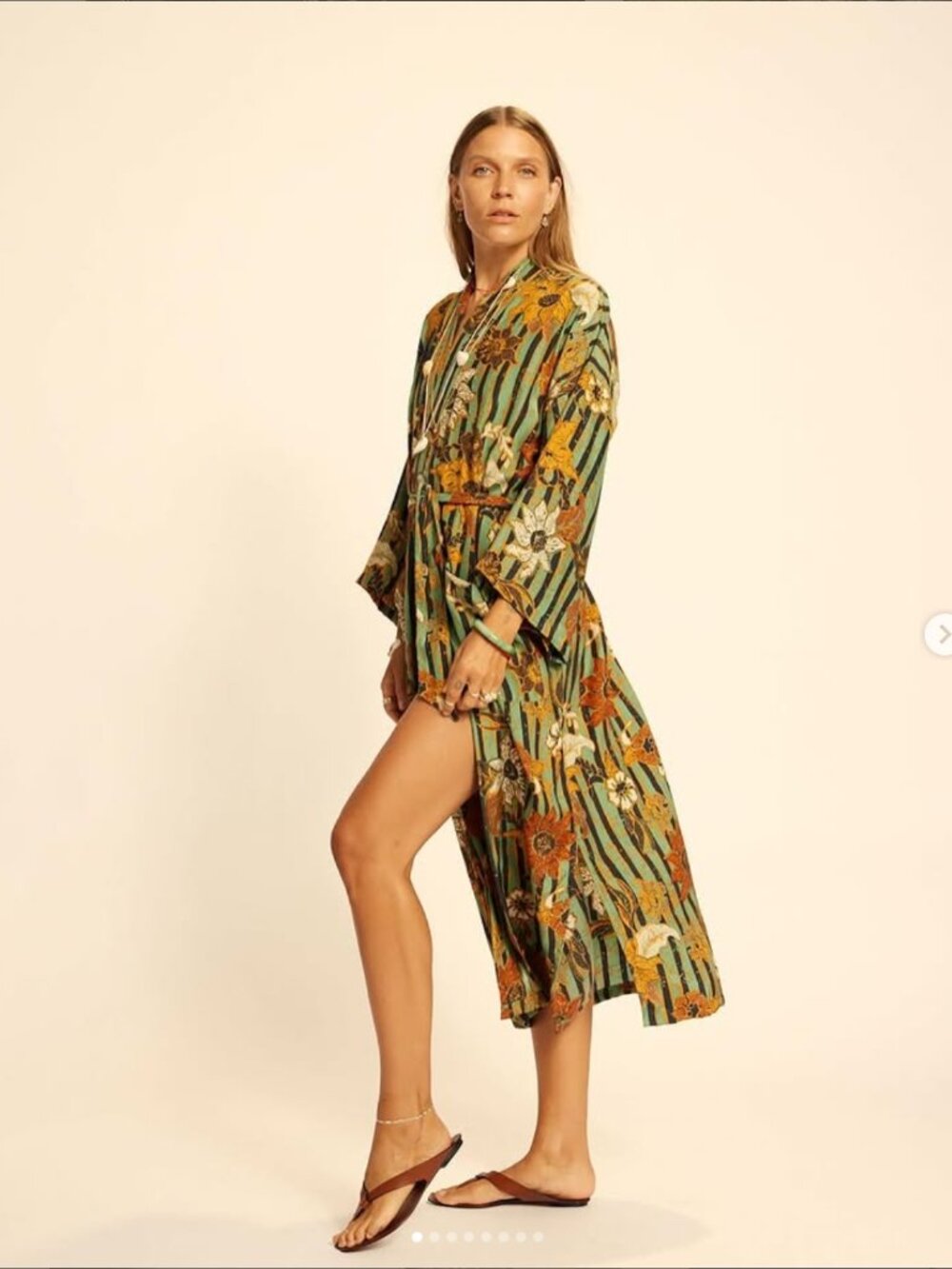 Natalie Martin Kate Long Sleeve Maxi Dress in Sunflower Stripe Moss Green